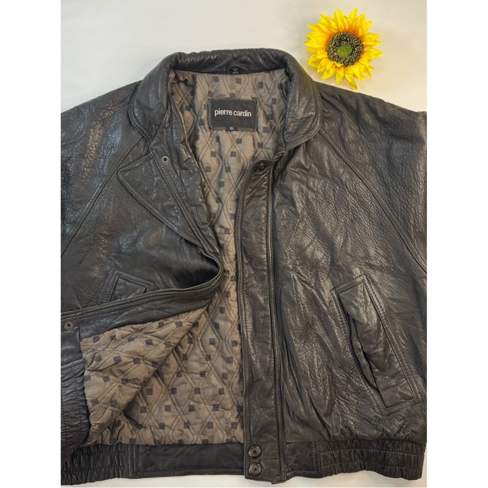 Pierre Cardin Leather Bomber Jacket‎ XL Mens Black Excellent Vintage Quilted